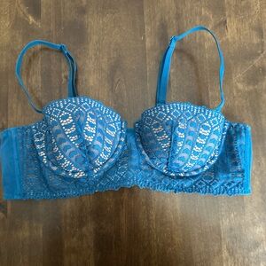 Adore Me‎ 36B Corset Bra Blue Sexy Lingerie Romantic Lace Hearts Victorian 💙